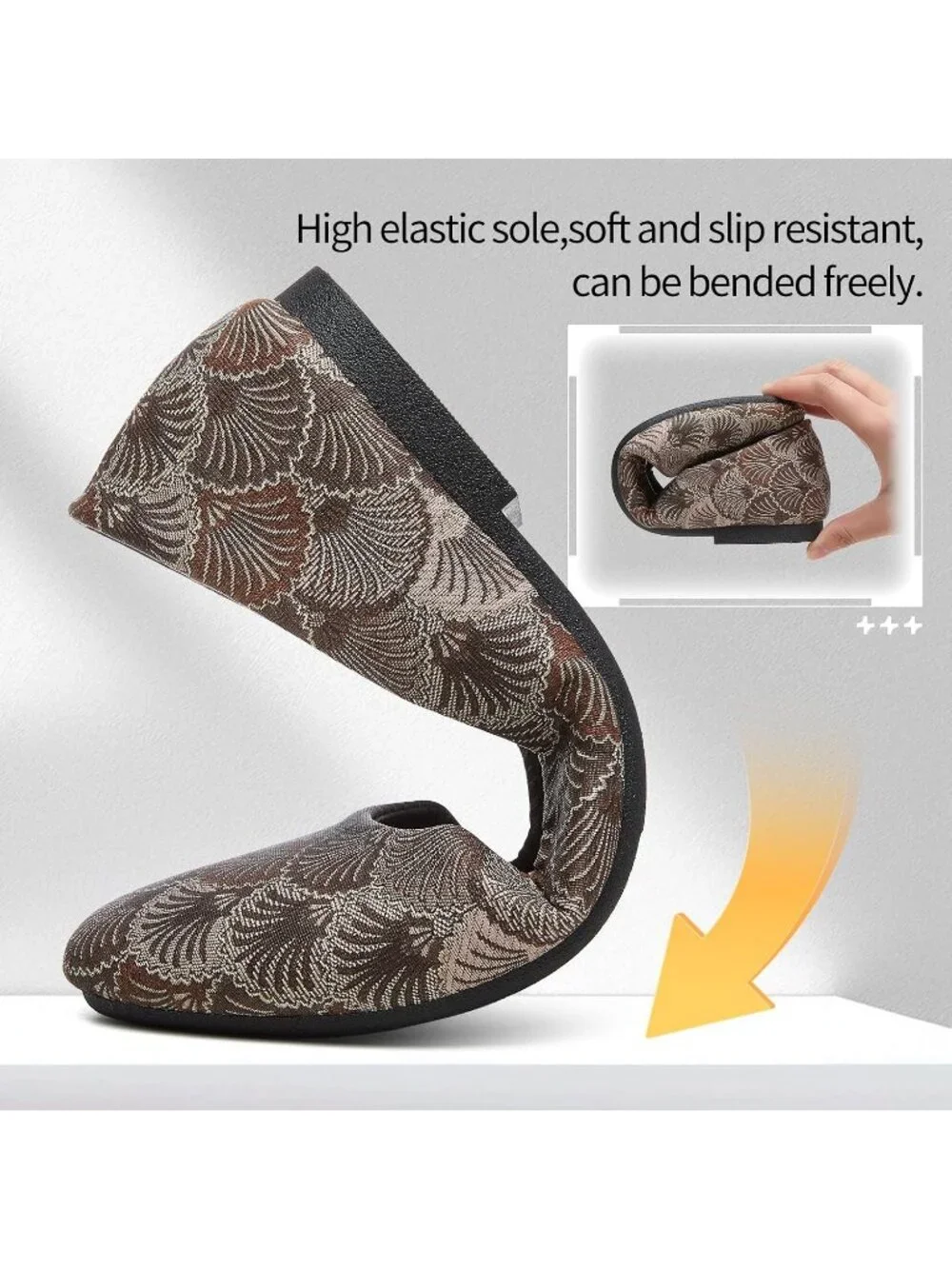 Women's Tan Pattern PU Leather Comfortable Ballet Flat Slip on Round Toe Shoes